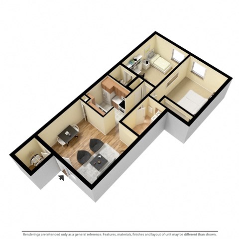 Floor plan for 2 beds, 1 bath, 803 sqft